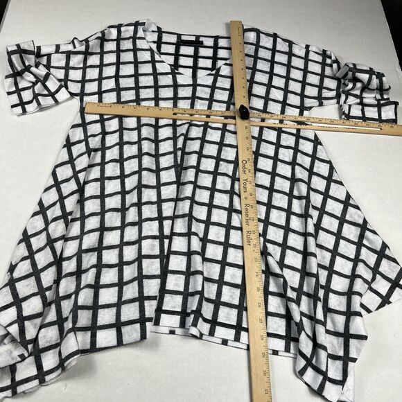 Nallie & Millie Asymmetric Tunic Grid Windowpane 3/4 Sleeve Boho Top MEDIUM - Picture 5 of 11